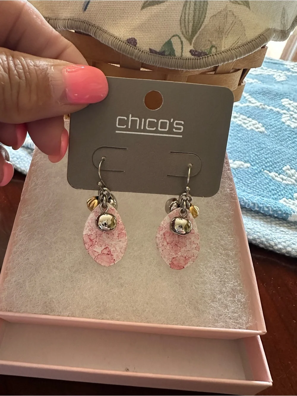 Chico's pink marbled teardrop cluster dangle‎ earrings